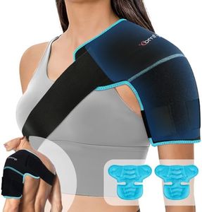 Comfytemp Shoulder Ice Pack Wrap Shoulder Brace Compression Sleeve for Shoulders Pain Relief, FSA Eligible HSA, 2 Gel Ice Packs for Injuries Reusable, Cold Therapy for Rotator Cuff Recovery, Arm, S/M