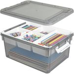 Creahaus 16.1 L(17 US Qt) Organizers and Storage Box with Removable Tray, Durable Plastic Containers with Lid and Latching Buckles, Stackable Art&Craft Box for Organizing Toy, Bead(Grey)