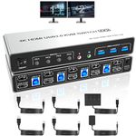 USB 3.0 Displayport+HDMI KVM Switch 2 Monitors 4 Computers, 4K@60Hz KVM Switch Dual Monitor 4 PC with 3 USB 3.0 Ports and Audio Microphone, 4 Port HDMI+DP Monitor Switch for 4 PC 2 Monitors