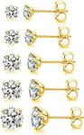 18K White Gold/Gold Plated Round Cut Cubic Zirconia Stud Earrings Sets for Women and Men 5 Pairs 3-7mm, 3/4/5/6/7mm, Brass, Cubic Zirconia