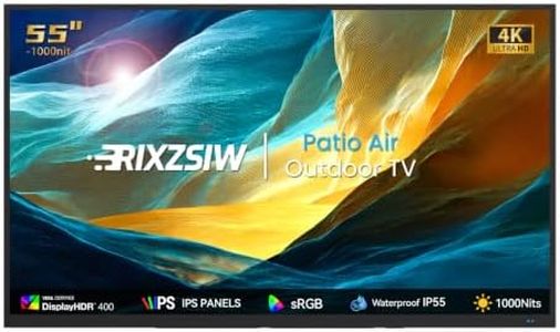 RIXZSIW 55 Inch Outdoor TV, Smart TV IP55 Waterproof Outside TVs, 1000 Nits 4K UHD, Outside Television WebOS 25 Voice Control with Dolby Atmos for Covered Patio, Backyard & Poolside