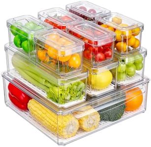 KUMD 10 Pack Fridge Organiser, Stackable Storage Containers with Lids, BPA-Free, Kitchen Storage & Organization, Clear Fridge Storage, for Food, Drinks, Vegetable