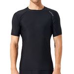 SURFEASY Men's Short Sleeve Rashguard Swim Tee, UPF 50+ Sun Protection Surf Swim Rash Tee Shirts T-Shirt Top Quick Dry(Black,L)