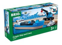 BRIO World Harbour Freight Ship Boat and Crane for Kids Age 3 Years Up - Wooden Railway Accessories & Add Ons