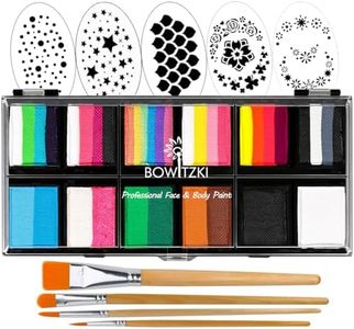 Bowitzki 12x10 gm Face Paint Professional Face Painting Kit For Kids Adults with Stencil One Stroke Split Cake Non Toxic Rainbow Flora Dolphin Unicorn Flame Body Paint Makeup - Carnival Set