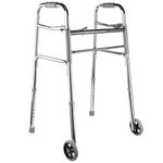 LIVINGbasics Folding Walker with 5" Wheels - 8-Level Height Setting, 2 Button Foldable Design, 350lbs Load