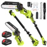 Supstable 2-in-1 Cordless Pole Saw, Mini Chainsaw & Cordless Pole Chainsaw 6 Inch with 2 * 4.0Ah Battery, Retractable Extension Rod Up to 15 Feet for Tree Trimming