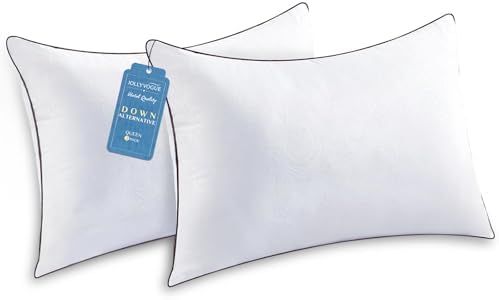 JOLLYVOGUE Pillows Queen Size Set of 2 for Sleeping, Soft and Supportive Bed Pillow with Down Alternative Filling for Side and Back Sleepers, Hotel Collection, 30x20 Inches