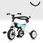 Folding Trike with Parent Handle Kids Multifunctional 3 in 1 Tricycle Balance Bike White and Blue with Safety Bar Removable and Lockable Pedals Childs Stroller by Beehive Toys Easy to Assemble Metal