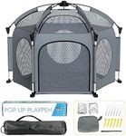 Portable Playpen for Babies and Toddlers - PRObebi Pop Up Playpen for Baby with Three Sun-Shade, Lightweight Outdoor Play Yard - Beach Playpen with Travel Bag - for Home & Indoor Use - Grey