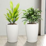 Kuber Industries Pack of 2 Flower Pot with Plate | 14 Inch Indoor-Outdoor Plants Stand | Flower Pot for Home-Office | Flower Pot for Garden | Flower Gamla for Balcony | Plain Tower | White