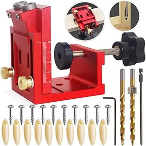 HFM Pocket Hole Jig Kit Adjustable Woodworking Tools Pocket Dowel Hole Jig System Set Wood Woodwork Guides Joint Angle Tool Carpentry Locator.