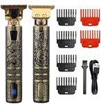 Professional Hair Finishing Trimmer, with 6 Comb Beard Trimmer, Men's Electric Trim Razor, Beard Trimmer with LED Display and USB Rechargeable, Contour Trimmer,T-Blade Clippers Grooming Kit(Gold)