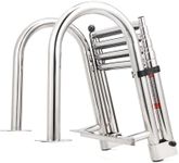 Mojiate 4-Step Stainless Steel Telescoping Dock Ladder for Pontoon Boats - Heavy Duty 600lbs Capacity, Foldable Rear Entry Swim Ladder with Wide Anti-Slip Pedals & Handrails