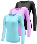 Boyzn Women's 3 Pack Long Sleeve Workout Running Shirts, UPF 50+ Sun Protection Shirts, Athletic Exercise Gym Yoga T-Shirts Black/Purple/Light Blue 3P06-S