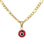 JOTW 14k Yellow Gold Round Evil Eye Charm Pendant Necklace with 18 inch Figaro, Yellow Gold, No Gemstone