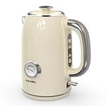 KitchMix Electric Kettle,1.7L Stainless Steel Tea Kettle with Thermometer,1500W Cordless Water Boiler with LED Indicator, Auto Shut-Off & Boil-Dry, Cool Touch Handle, BPA Free - Cream