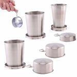 Auswalar 3 PCS Different Size Stainless Steel Folding Cups,Outdoor Travel Retractable Collapsible Cup Reusable Metal Cup Portable Telescopic Mugs