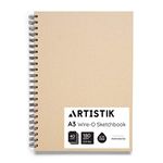 A3 Sketchbook - (Pack of 1 Books, 80 Pages (40 Sheets) Wire-O Portrait Drawing Pad for Heavy Mixed Media with Perforated 180gsm Acid-Free Cartridge Paper and Kraft Cloth Cover Sketch Book