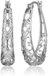 Amazon Collection Sterling Silver Filigree Oval Hoop Earrings