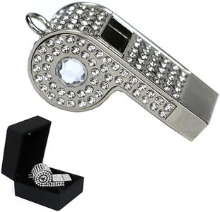 Draduo Bling Whistle, Crystal Rhinestone Necklace, Whistles Loud Crisp Sound Sports Whistle with Chain Lanyard for Teacher Referee Official Lifeguard Basketball Training (Silver+White)