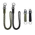 4 Pcs Heavy Duty Braided Paracord Neck Lanyard Keychain, Outdoor Activity Survival Kit Ring Hook Clip for Key, ID Card Badge Holder, Camera and Whistle (2 Black+2 Green)