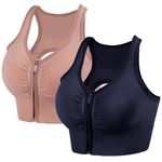 dowskwx 2 Pack Sports Bras for Women Zip Front Closure Yoga Bra Seamless Wirefree Padded High Impact Running Gym Workout Bras (Navy Pink, Medium)