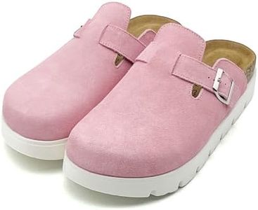 vinshoeci 100% Genuine Leather Platform Clogs for Kids Memory Foam Insole Arch Support Non-Slip Mules & Sandals for Girls & Boys Indoor Outdoor Cute Slippers Classic Adjustable Buckle Pink 3