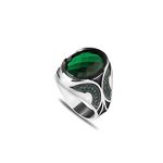 925 Sterling Silver Men Silver Ring with Emerald GemStone, Handmade Engraved Silver Ring, Gift for him, Minimalist Silver Ring