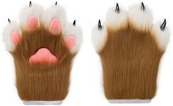 hbbhml Faux Fur Plush Furry Cat Claw Gloves Fursuit Animal Fox Paws Mittens Halloween Cosplay Costume Accessory for Adults, brown, One size