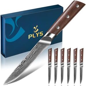 Plys Steak Knives Set of 6 Japanese: Serrated Knife Stainless Steel Steak Knife Set for Kitchen Dishwasher Safe Full Tang Design with Gift Box for Mother and Father