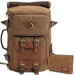 KAUKKO Vintage Canvas Leather Laptop Backpack Men' Stylish Rucksack for Travel Outdoor Hiking Backpacks (Khaki01)