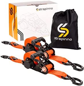 Strapinno 2PCs Retractable Ratchet Tie-Down Straps,5,000 lbs Breaking Strength - 2 in x 12 ft Lock S Hooks for Motorcycles, ATVs, UTVs , Orange Strap, Black Coated Buckle (STP-RF2012-SOR-2PK)