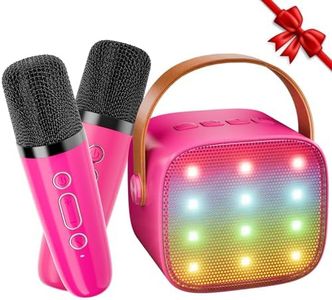 Ankuka Karaoke Bluetooth Karaoke Bambini con 2 Microfoni Cassa Bluetooth Portatile con Luci LED Regalo per Bambini Giocattolo Cambia Voce Rosa Scuro