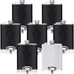 Hushee 7 Pieces Groomsmen Gifts Stainless Steel 8 oz Tuxedo Groomsmen Flasks 3 Designs Hip Flasks for Liquor for Man Proposal Wedding Bachelor Party Favors