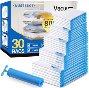 AUSELECT Vacuum Storage Bags, 30-Pack Space Saver Compression Sealer Bag, Vaccum Bags with 6 Jumbo/6 Large/6 Medium/6 Small/6 Roll, Reusable Sealer Bags with Hand Pump for Clothes, Bedding, Pillows