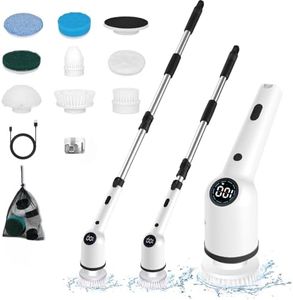 Brosse Nettoyage Electrique, TopDirect Brosse Rotative Nettoyage avec 8 Têtes de Brosse, Electric Spin Scrubber avec Poignée Réglable de 120 cm, 3 Vitesses pour Salle de Bain Cuisine Voiture