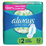 Always Ultra Thin Long/Super With Wings, Unscented Pads 32 Count