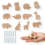 OESSUF 12PCS Wooden Cabinet Knobs with Screws, Animal Shape Furniture Pull Handle for Kids Room, Log Color Wooden Handles for Cabinets for Children's Room