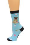 K. Bell Socks Women's Crew Socks Casual, Pug (Turquoise), Shoe Size: 2-8 UK