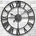 Retro Silent 24 inch Large Roman Numeral Wall Clock, Indoor Loft, Bedroom, Living Room, Porch Art Decor Metal Clocks, Outdoor Farmhouse Patio Waterproof, Battery Operated Antique Black Clock