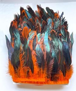 Pack of 2 Yards Orange Feathers Fringe Trim Natural Rooster Feathers 6-8 inch Width Craft Feathers for DIY Wedding Dress Home Party Decorations