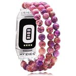 C&L Accessories Compatible with Fitbit Charge 5 Bands Natural Gemstone Beaded Handmade Adjustable Bracelet Replacement Bands for Women Girls (Natural Light)