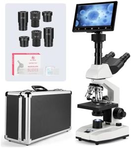 [Constant Temperature] Vabiooth Lab Trinocular Compound Microscope 40X-2500X Magnification with 7" Monitor 5MP E-Eyepiece,Adjustable Thermostat Mechanical Stage for Husbandry,Pet Hospital,Farms