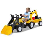 Maxmass Kids Ride on Bulldozer, 3-in-1 Children Pedal Ride on Excavator with Detachable Trailer, Adjustable Digging & Shovel Bucket, Horn Sound, Toddler Tractor Toy Car for 3-6 Years Old (Yellow)