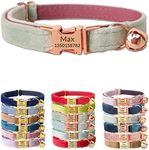 PETDURO Personalized Velvet Cat Collars with Bell and Engraved Metal Buckle for Girls and Boys - Customized Name, Multiple Colors and Matching Bow Tie Available