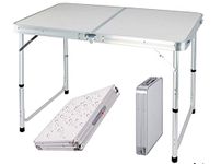 Folding Camping Table 3 Adjustable Heights Portable and Lightweight, Aluminium, White, H120x60x70/62/55cm