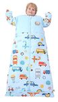 Chilsuessy Baby Sleeping Bag 2.5 Tog Winter Sleeping Sack Wearable Blanket for Kids, Adjustable Length, Removable Sleeves, Toddler Sleeping Bag for Boys Girls, 2.5 Tog/Colorful bus, 120cm/3-6 Years