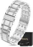 MagnetRX 3x Strength Mens Magnetic Bracelet – Titanium Magnetic Bracelets for Men – Premium Fold–over Clasp & Adjustable Length with Sizing Tool & Gift Box (Silver)