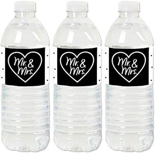 Big Dot of Happiness Mr. and Mrs. - Black and White Wedding or Bridal Shower Water Bottle Sticker Labels - Set of 20